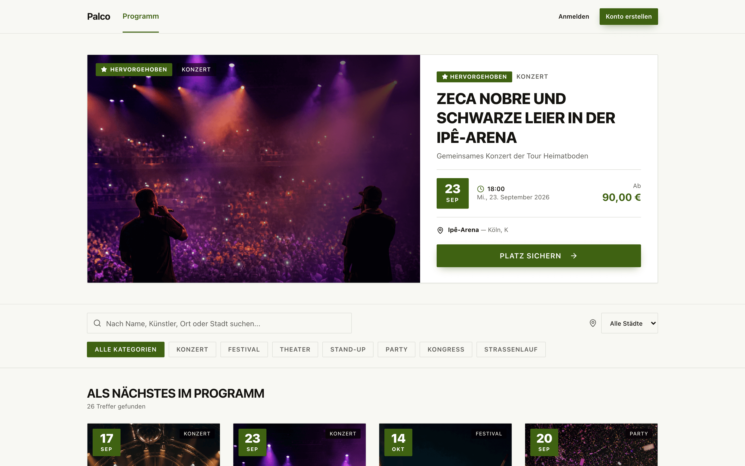 Palco — Ticketverkauf