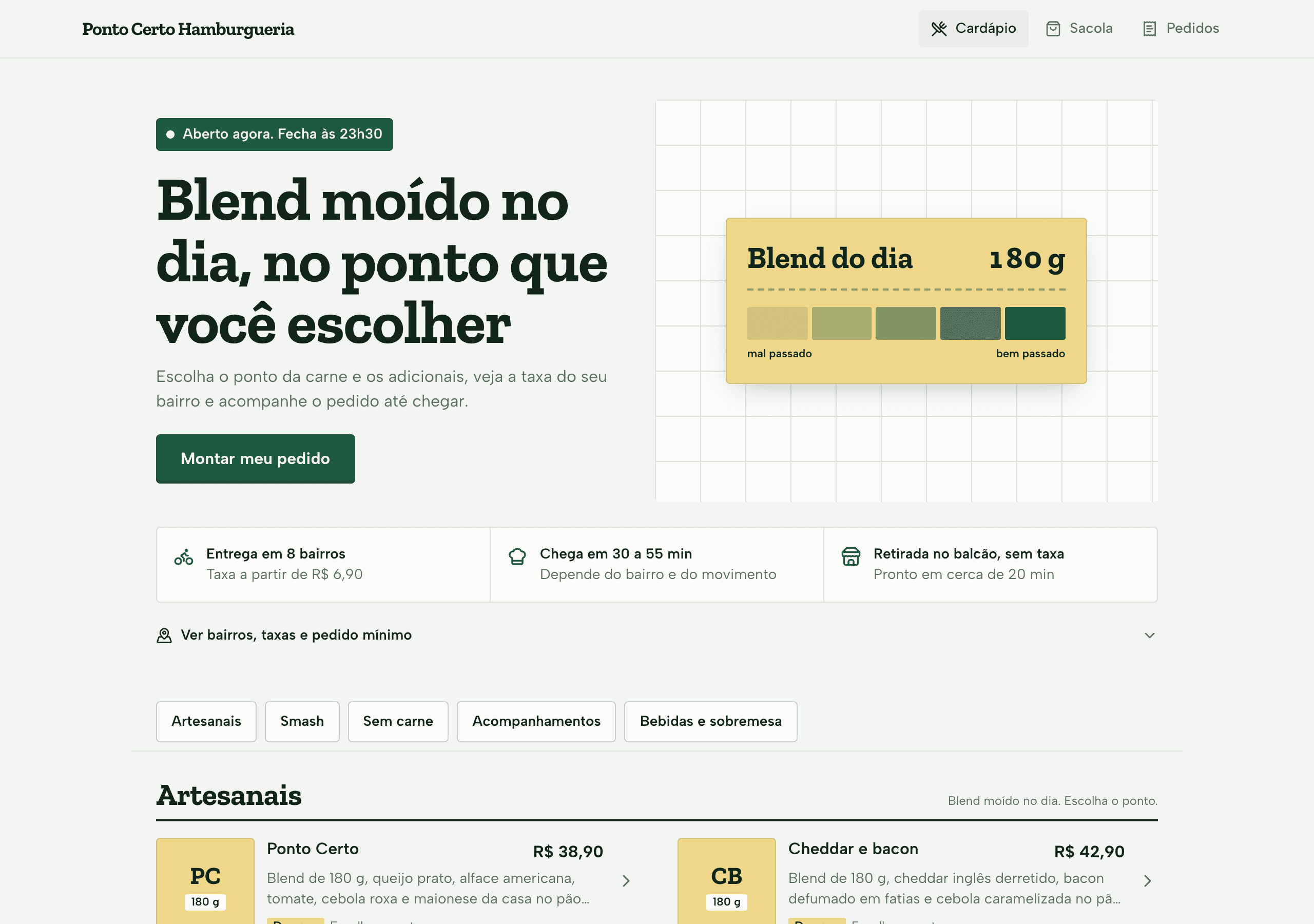 Cardápio com entrega por bairro