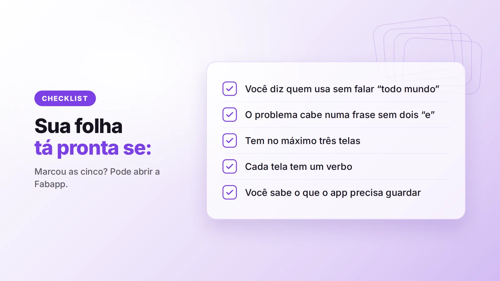 A checklist with the five conditions for the sheet to be ready